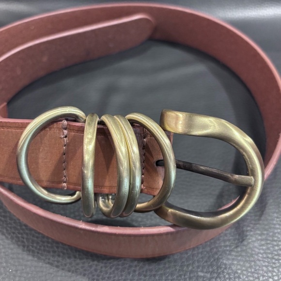 FREE PEOPLE Rori Leather Belt Brass Toned Rings Buckle 39” Length 1.25” Width - Picture 2 of 6